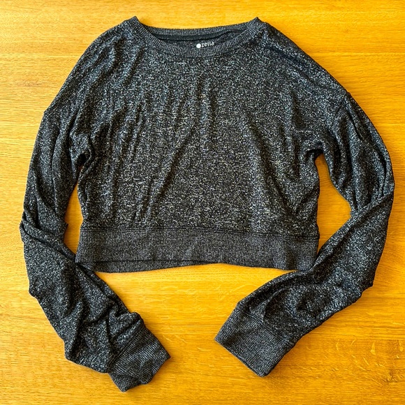 Zella Other - Zelle Girls Heathered Black & White Cropped Sweater with Ruched Sleeves.10-12